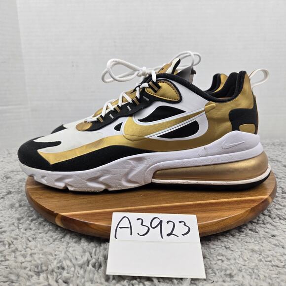Nike Mens 11.5 Air Max 270 React White Metallic Gold Athletic Sneaker CW7298-100 - Picture 1 of 12